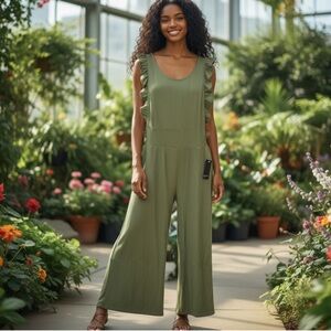 Free Press‎ Olive Green Wide Leg Apron Romper Small NWT Boho Cottagecore